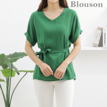 블루종세일 한정수량/패플단독 블루종 브이넥 가오리 벨티드 블라우스_B2106BL602B