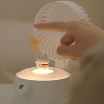 솔로스 4 in 1 휴대용 탁상 무선 미니 무소음 선풍기 대용량가습기 디퓨져 무드등, 화이트 고양이+디퓨저오일랜덤1개