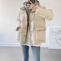 시크걸 겨울 여성용 후드집업 레이어드 배색 웰론 패딩