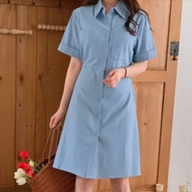 디작소 여성 바이븐 카라 데님 포켓 원피스 드레스