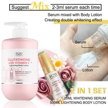 피부 미용 맛사지 관리 레이저 AILKE 화이트닝 블랙 스팟 코렉터 바디 스킨 케어 로션 세트 글루타티온 시어 버터 콜라겐 페이스 모이스춰 라이징 크림 슈트, 2 in 1 Set로션