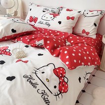 겨울 침구 세트 헬로키티 귀여운 캐릭터 리본 고양이 싱글 더블 침대 정전기 방지 침구 커버 4종세트(이불 커버+침대 시트+베개커버2p) CS-4340