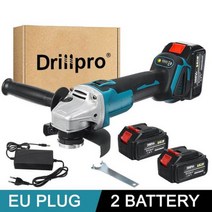 Drillpro-브러시리스 전동 앵글 그라인더 125MM 4 스피드 커팅 머신 공구 + 리튬 이온 배터리 마끼다 18V 배터리용, CHINA, EU Plug 2 Battery