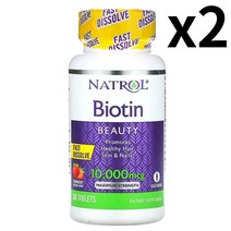 [2개 세트]나트롤 비오틴 맥시멈 스트렝스 10000 mcg 딸기맛 60정 x2, 1개