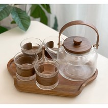 내열유리 우드 주전자 티포트 트레이 세트, 티포트 세트(2컵)+ 트레이