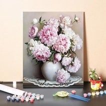 DIY 유화 맞춤 행복 상징 금전 풍수 모란꽃 액자 디지털 유화 패턴 DIY 플라워 유화 세트 40*50cm 액자 포함, 만개한 모란