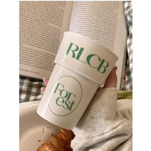 종이컵 모양 세라믹 커피컵 도자기 머그 홈카페 커피잔 그린 레터링 빈티지 라떼잔, 그린 알파벳 세라믹 머그