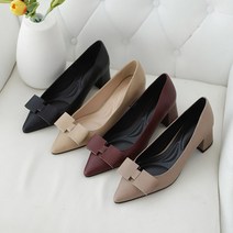소가죽 리본 미들힐펌프스 5cm