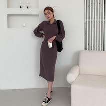 브이와이 여자 피케 벌룬긴팔 FW 민무늬 카라넥 롱원피스