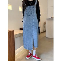 데님원피스 초가을 데님 서스펜더 스커트 대형 학생 비대칭 디자인 센스 드레스 여성 의류