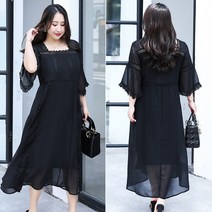 자칠 롱 원피스 4XL-8XL 봄 여름 슬림 쉬폰 드레스 통통한 임산부 출근룩 데이트