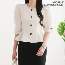 모리스커밍홈 엘레강스 퍼프소매 페플럼 블라우스 M2303BL074B