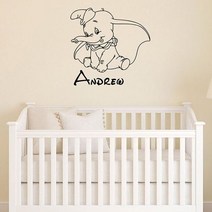 인테리어 아기방 어린이 DIY 가정 된 덤보 벽 데칼 사용자 정의 이름 비닐 스티커 동물 만화 홈 아트 방 보육 코끼리 장식 s484, [02] 74x76 cm, [17] 30 purple