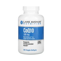 Lake Avenue Nutrition 레이크애비뉴 뉴트리션 코큐텐 및 바이오페린 100mg 베지 소프트젤 365정 코엔자임Q10 CoQ10 소르비톨 카라기닌 해바라기 오일 포함