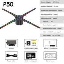 3D 광고 프로젝터 와이파이 Led 사인 홀로그램 램프 플레이어 원격 디스플레이 팬 로고 라이트, P50 Set_EU Plug, 01 EU Plug