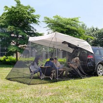 터널텐트 카 사이드 캐노피 자율 주행 캠핑 다기능 자동 속도 오픈 캠핑카 루프, 메쉬 테일 텐트(오프화이트)