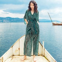 보헤미안 원피스 꽃무늬 점프슈트 그린 빅사이즈 데일리룩 히피룩 휴가 여성 바캉스