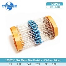 1/4W 저항 세트 diy 전자 키트 0.25W 금속 필름 저항기 자동차 에어백 수리 2 옴 2.2 옴 2.4 옴 2.7 옴 3 옴, Kit -120pcs