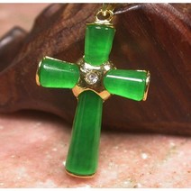 25x35mm 천연 녹색 옥 십자가 14K GP 펜던트 목걸이 교회 예수님 기독교 믿음 신앙 크로스 스트랩 원석 천연석 자연석 고급 단체 기념 선물 패션 쥬얼리 악세사리 귀금속
