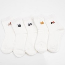 더베스트초이스 올화이트 냥이 유아동 양말 5종 세트 2호~6호 3살~12살