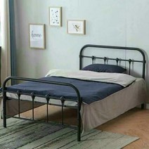 케이로 유럽스타일 블랙 화이트철제 침대프레임 심플한 철제 싱글 침대 프레임 원룸 호텔 싱글침대, 180 x 200 + 5CM 얇은 갈색 패드