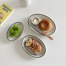 턱스톤 그린베이 오발 플레이트 그릇 3사이즈, 1개
