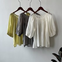 패스타임 여성 여름 퍼프 지지미 주름 반팔 여름 블라우스