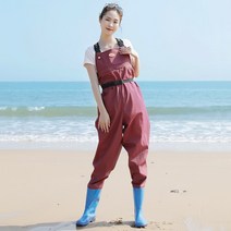 원피스형 방수 바지 반신 물고기잡기 비치 레인부츠 팬츠 가슴장화, T01-35구두사이즈, C01-버건디1멜빵(여성)(표