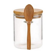 원목수납 유리 병 나무 숟가락 투명 450ml 주방 정리 용기 정리함