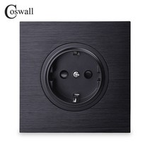 디자인 멀티탭 coswall 블랙실버 그레이 브러시드 알루미늄 패널 eu russia spain wall power socket, 검은색, 220-250v