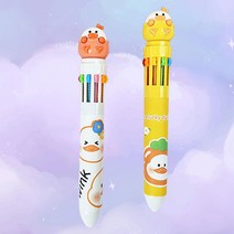 [주토이] 럭키덕 10색볼펜 랜덤배송 컬러 다꾸펜 오리피규어펜 필기구 학용품 학습 어린이
