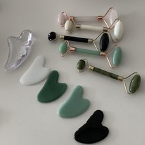 시크릿제이 로즈쿼츠 괄사 마사지 도구 셀툴라이트 제거 천연 옥 얼굴붓기빼는법 림프 순환 갈바닉 발 부종, 롤러, 7.그린민트롤러