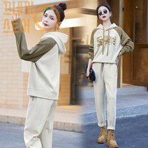 편안한 투피스 바지+후드 여자 가을 풀오버 캐주얼 간절기 세트 티셔츠 트레이닝