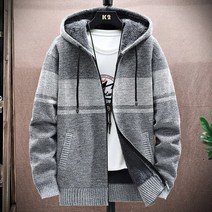 간절기 남성 가디건 남성 스웨터 가을 한국 후드 용 양털 용 스트라이프 카디건 니트 코트 캐주얼 재킷