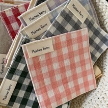 목화베리 패브릭 컵받침 홈까페 코튼 체크 패브릭 티코스터, 코랄