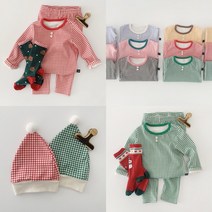 콩알옹알 크리스마스 체크 실내복 1세-7세 아기 유아 아동 면 겨울 간절기 내복 잠옷 내의