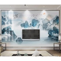 멍석 수묵 산수화 뉴차이나스타일 TV배경벽 벽지 벽화 3d XXXXX초기화 거실 부직포 촬영 벽그림, T13-도 13