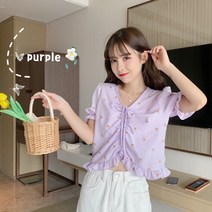 반팔셔츠 크롭 숏 페블럼라인 부스지다 꽃 여성 디자인감각 보이핏 볼륨 학원 무드 부드러운 상의 러블리 531313292
