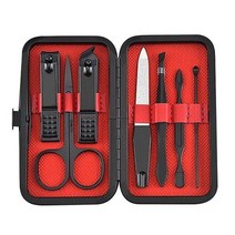 TJLSS Stainless Steel Nail Clippers Set Scissores Tweezer Ear Pick Multi Function Daily Hand Foot Ca, 1 code_Black