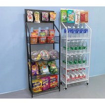 간식 과자 진열대 편의점 가정용 PC방 철제 선반 팬트리 이동식 스낵바, (블랙) 4단 50x27x140cm