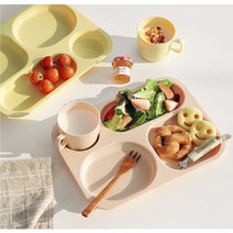 다이소식판 성인식판 모던하우스 어린이집 아동 유아 식판 나눔접시 이케아식판 다이어트 캠핑식기 컵세트, 레몬옐로우