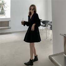 프릴 브이넥 플레어 미디 롱 여성 원피스