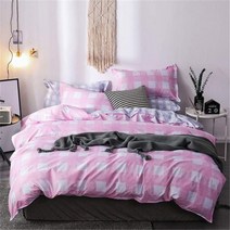 버팔로 체크 무늬 침구 세트 3 개 Housse De Couette 순수 천연 원사 염색 이불 커버 2 베개 패턴 화이트와 핑크