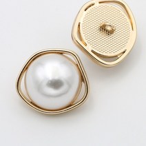 단추 부자재 화성 액세서리 작은 향기 단추 단추 금속 진주 라운드 고급 스웨터 코트 코트 금 단추, 4#골드 + 펄_25mm(5개)