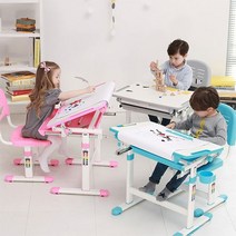 [위드그로우]꼬모 어린이 높이각도조절 책상의자 세트, 블루