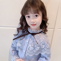 제이에이 여아 긴팔 레이스 리본 블라우스