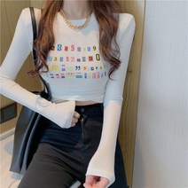 라운드넥긴팔티 정견 롱슬리브티 여성 가을 유행 디자인감각 보이핏 볼륨 스타일리쉬 클래식 기모 가슴 블루 3386258532