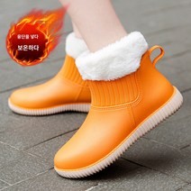 여성 숏 레인부츠/여자 여름부츠^_^패션 장마/미끄럼방지/ 여자 숏 장화/통기 원단/프리미엄 레인부츠 여성을 위한 새로운 유행 패션 짧은 튜브 장화 야외 워터 슈즈 여성용 방수 미끄럼 방지 장화 야외 벨벳 따뜻한 고무 신발, 38(한국사이즈240mm), 1901 오렌지 벨벳 커버