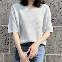 울50 홀가먼트 브이넥 반팔 니트 4컬러