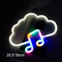 감성소품 네온사인 간판 크리에이티브 LED 음악 노트 모양 네온 사인 배터리 전원 및 USB 밤 벽 램프 어린, 13 cloud music